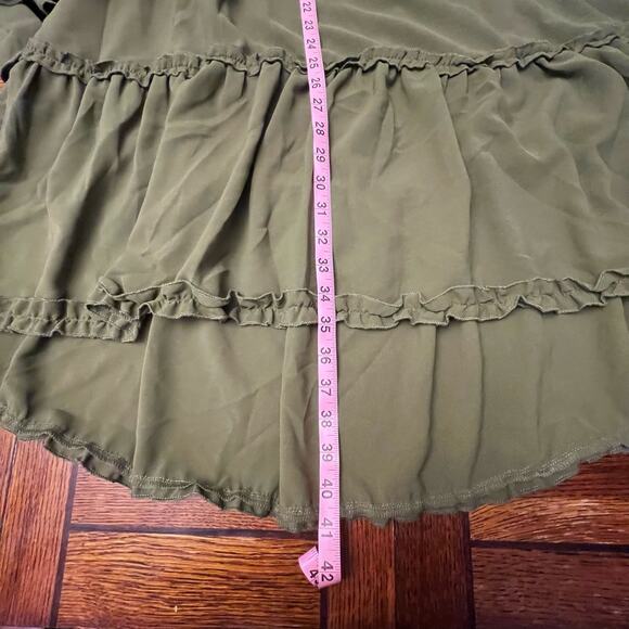 SHEIN Casual Vcay Frill Trim Flare Sleeve Ruffle Hem Dress Army Green Large Boho - Picture 10 of 15